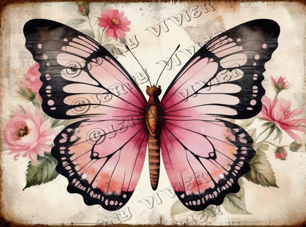 Floral Decor Butterfly and Rose Retro Aluminum Sign 5.5x8 IN Metal Tin Sign Rose Flower Office Wall Decor Rustic Floral Wall Plate Tin Garden Signs for Outside
