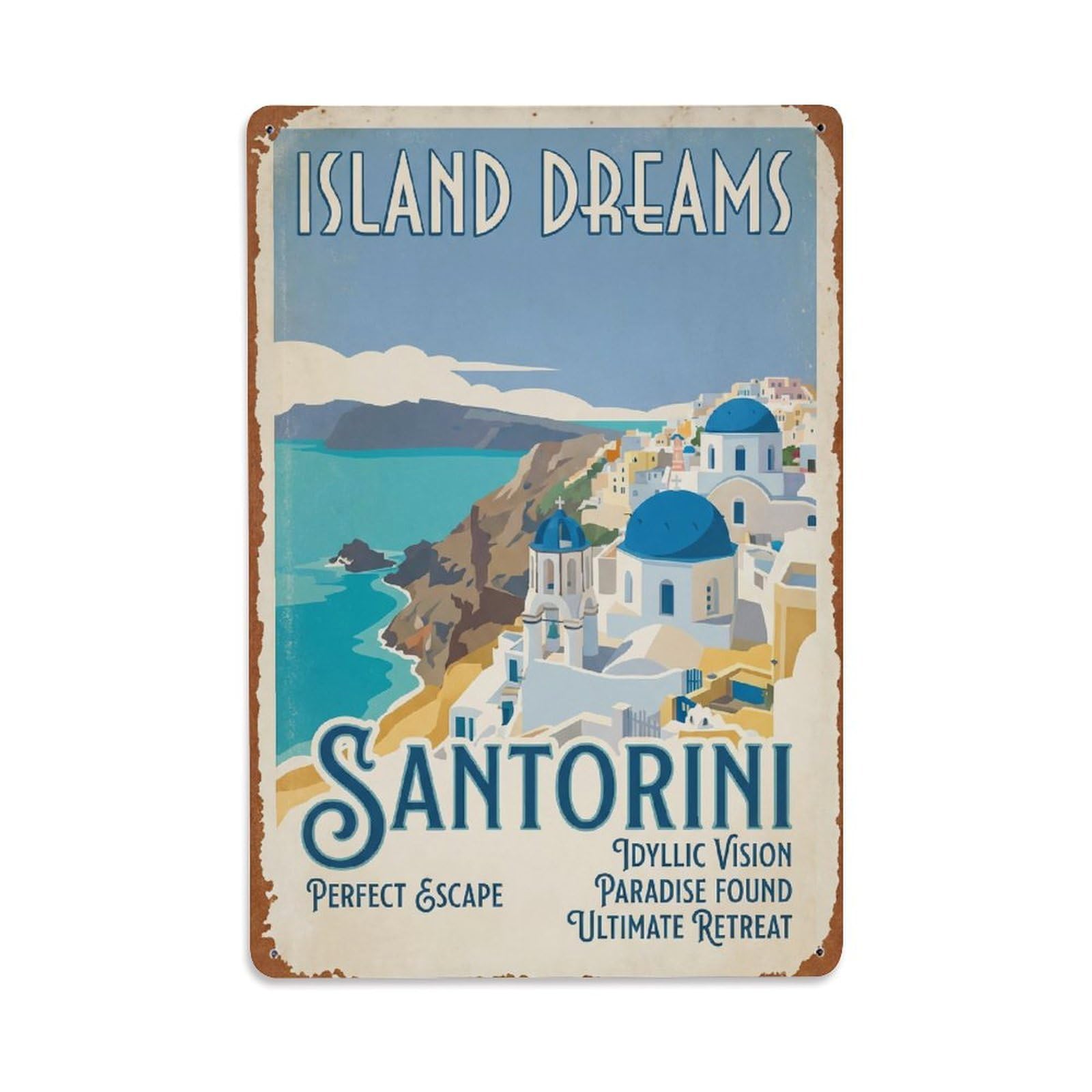 Gead 8X12inch Style Vintage Travel Santorini Island Dreams Metal Tin Sign