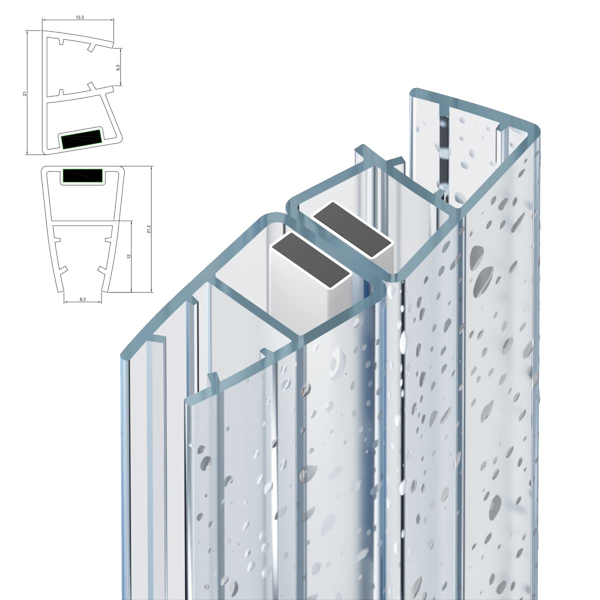 WITEN&NOCK Magnetduschdichtung für Dusche 200 cm Ein Paar für Duschkabine 90 Grad Eckeinstieg Magnetdichtung mit Seitenwand Schiebetür Pendeltür Glasstärke 8mm 9mm 10mm