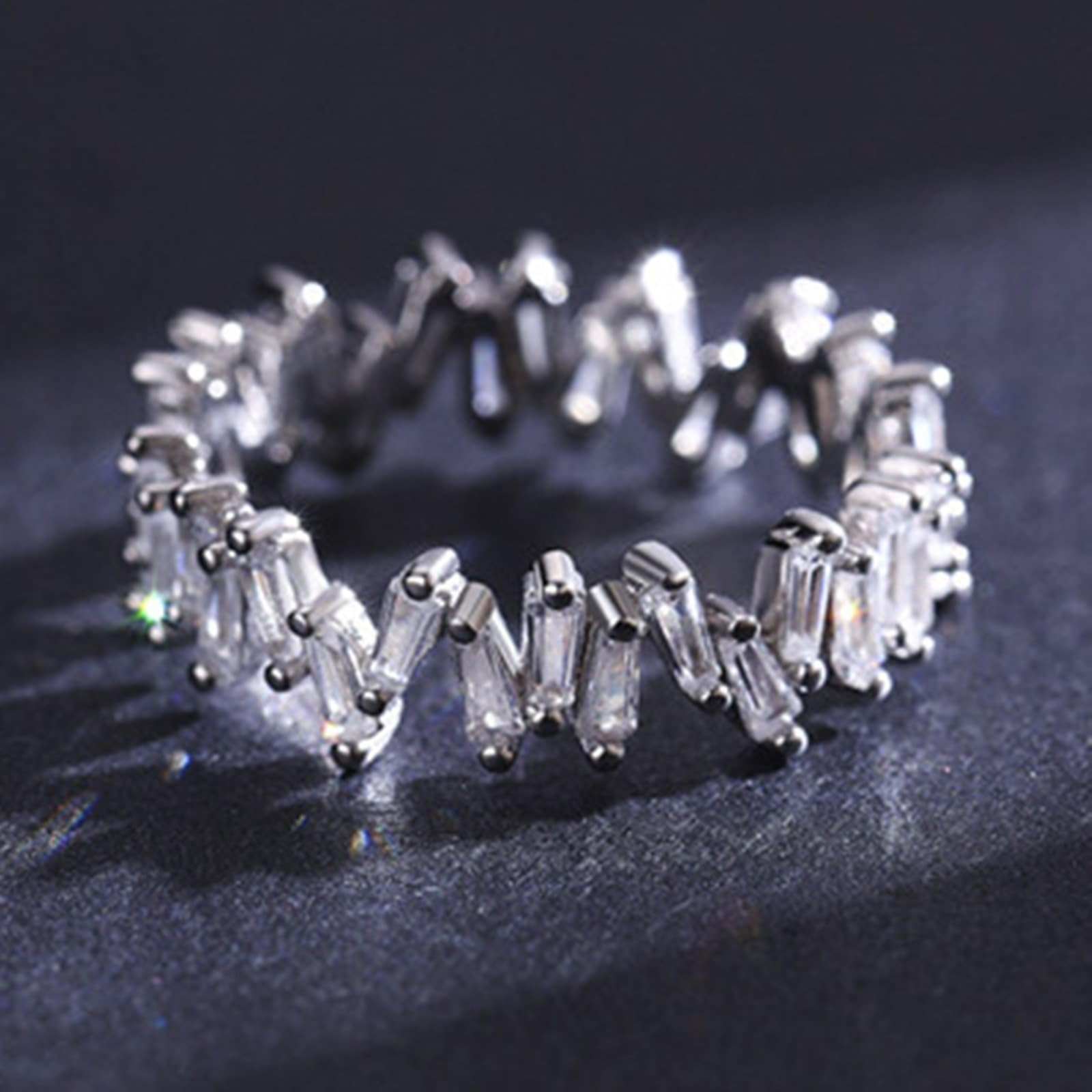 KnSam Anillo de oro real de 9 K/14 K, oro blanco, corte trapezoidal, moissanita, anillos para parejas, Au375/585, oro blanco, talla 47-62