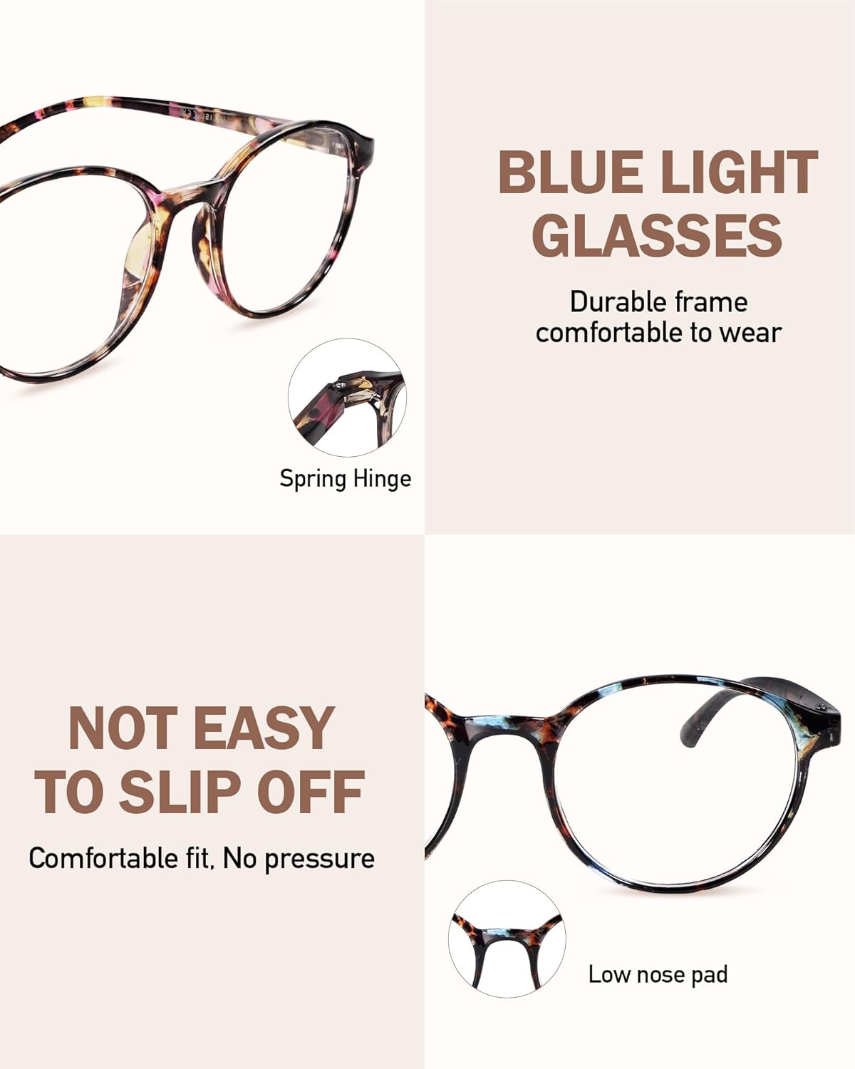 5 Pack Reading Glasses For Women,Blue Light Blocking Computer Reader Spring Hinge Eyeglasses - Image 3