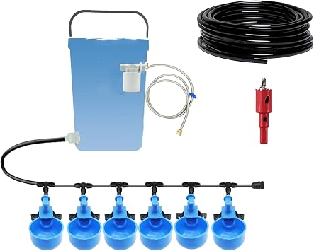 Automatic Chicken Waterer Float Controlled 6 pcs Chicken Water Cups with Hose Fitting, No-Spill Chickens Watering System,Quick-Connect Poultry Water Dispenser.