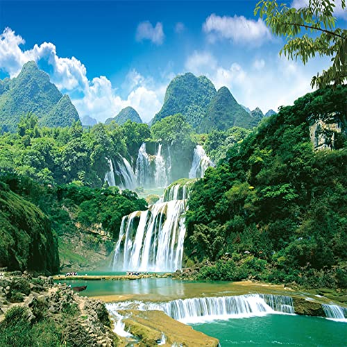 Green Mountains and Green WaterCustom Mural,Forest WaterfallPeel and Stick Wallpaper Natural Scenery 3D Poster Photo Wallpaper Bedroom Living Room Background Wall Mural,400x280cm/158x110 inches(WxH).