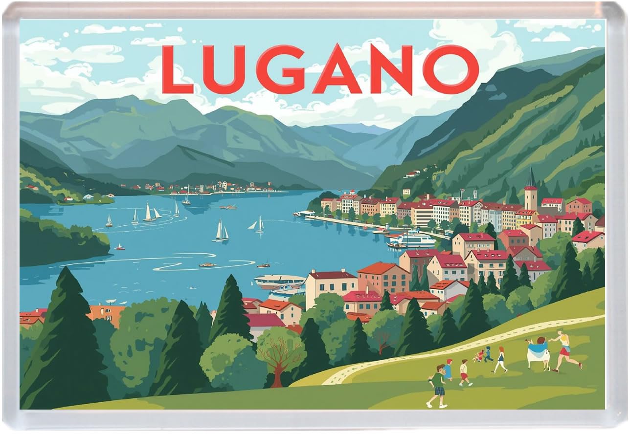 Baked Bean Store Multicolor Lugano - Switzerland - Jumbo Artistic Fridge Magnet 96 X 67Mm Bbsfhm3089