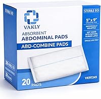 Vista 1 de Vakly ABD Combine - Almohadillas abdominales de 5 x 9 pulgadas [paquete de 20] de alta absorción, estériles envueltas individualmente de 5''x9