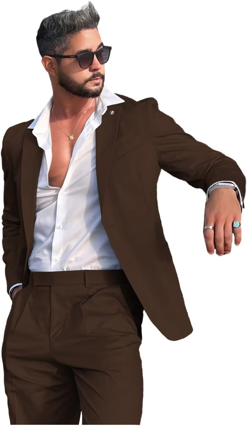 Tuxedo for Men Regular Fit 2 Piece Prom Men's Suits 2 Button Notch Lapel Blazer Pants for Summer Wedding Grooms