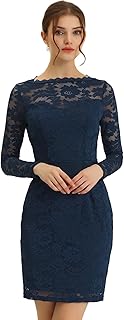 Elegant Floral Lace Dress for Women's Business Boat Neck Cocktail Wedding Guest Bodycon Pencil Dress - Buy now