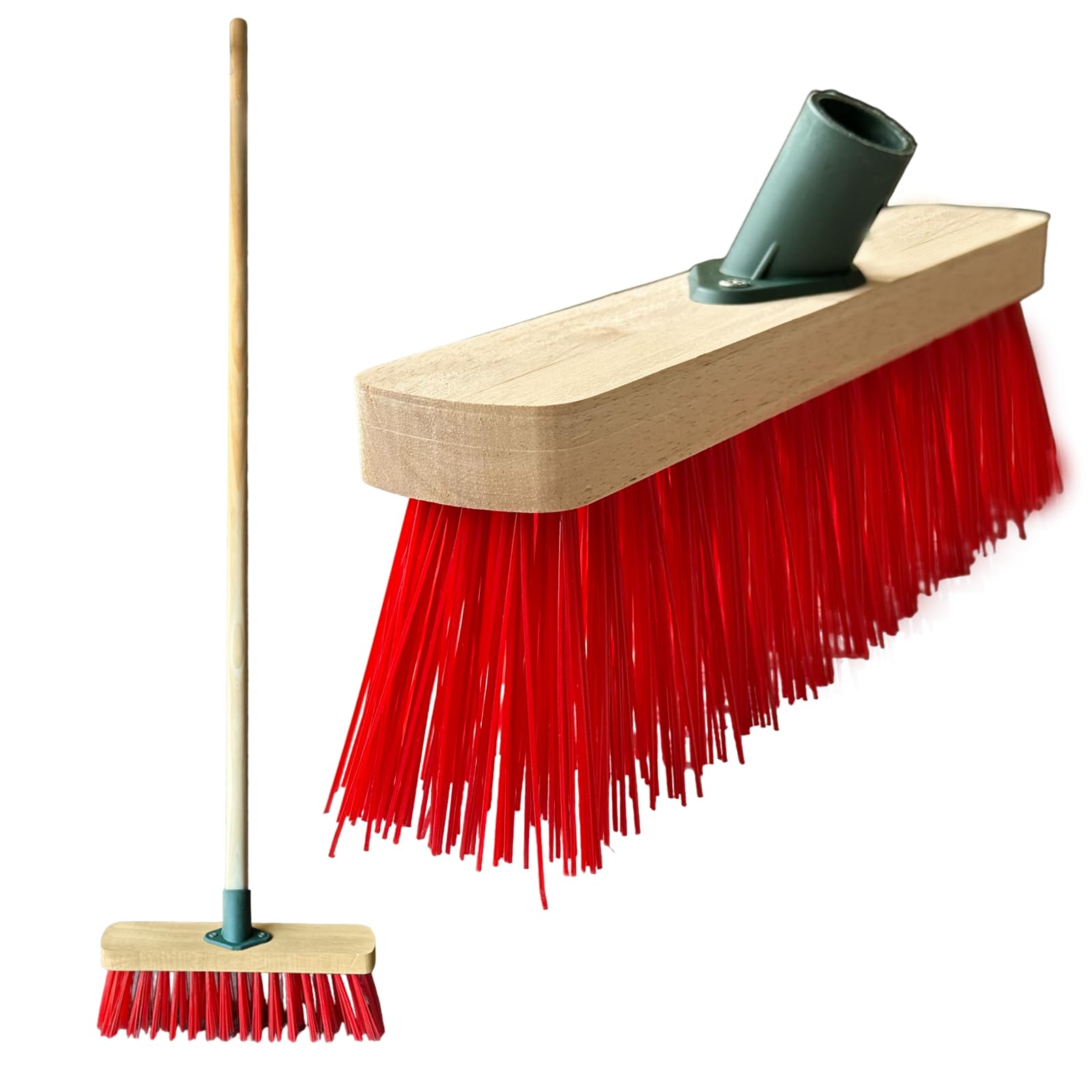 Lifestyle Comfort Ltd Red Lsc 12” Outdoor Broom Sweeping Brush Heavy Duty Pvc Bristles Yard Brush With Wooden Handle Garden Brooms For Cleaning Patio Yards Warehouse And Garage (Red)