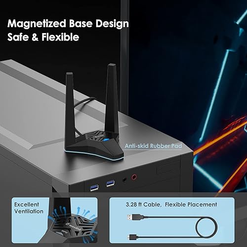 Miniatura 6 de WAVLINK Adaptador WiFi USB3.0, adaptador de red inalámbrica AC1300Mbps para PC de escritorio, doble banda 5GHz+2.4GHz WLAN con alta ganancia 2X 3dBi