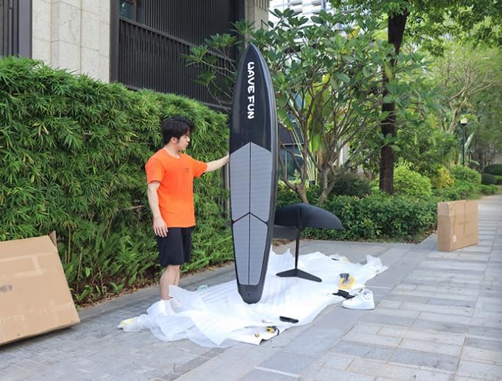 Downwind Surfboard, Carbon Fiber+ EPS Material, Surfboard with EVA Anti-Slip Pad, 234X45X20CM Large Buoyancy Surf Board for Adult Surfers （Wing foil not Included）