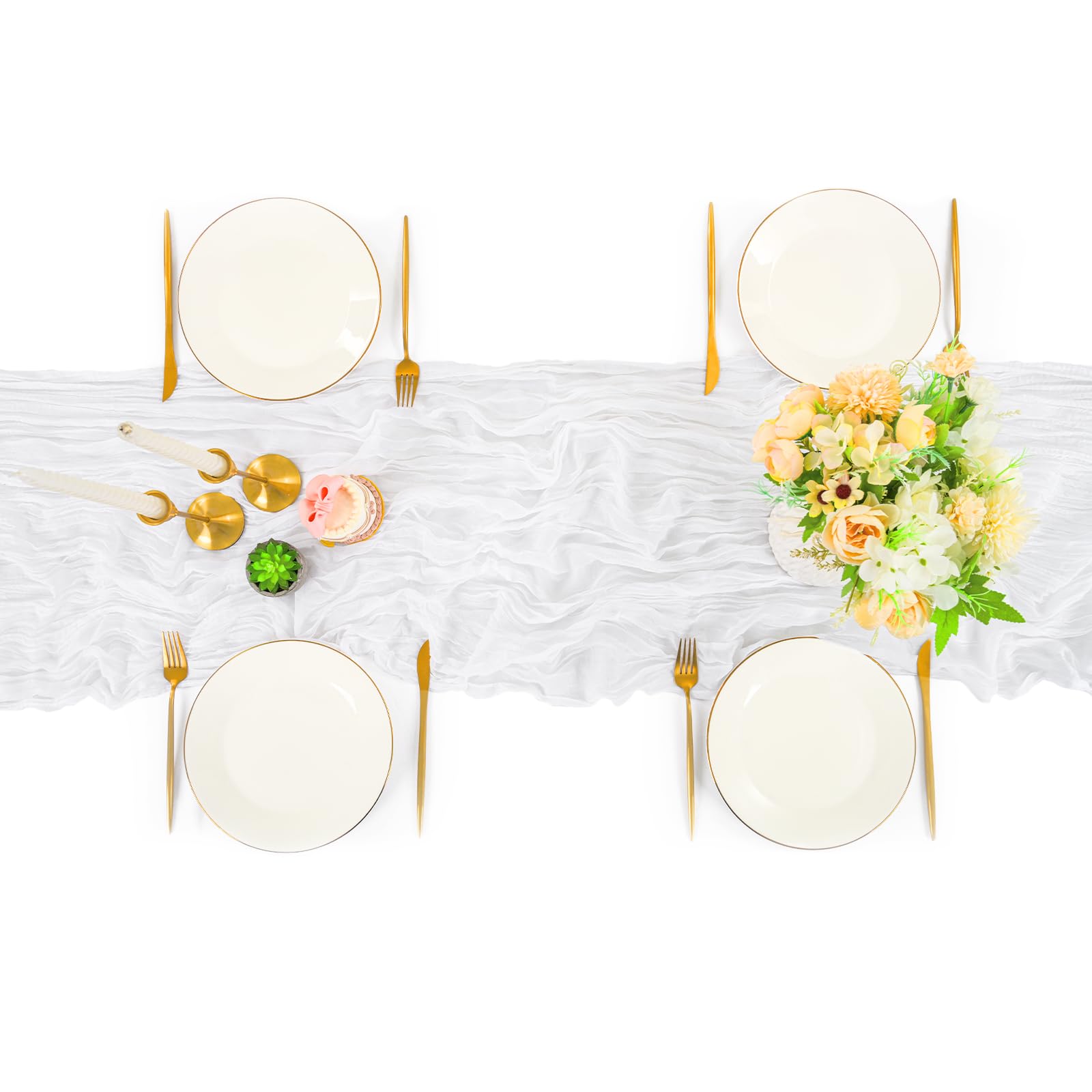 Paquete de 12 Caminos de Mesa de Gasa Blanca de 10 pies, Camino de Mesa de Tela de Queso Bohemio para decoración de Boda, Camino de Mesa rústico Transparente para decoración de Bodas, Fiestas,