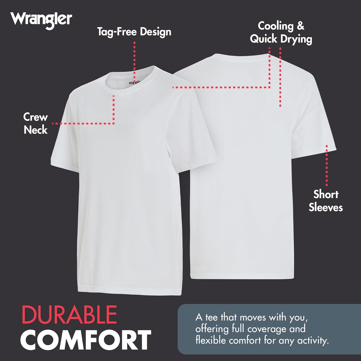 Wrangler Comfort Stretch Crew Mens Tshirts – Cotton T Shirts for Men, Pack of 3