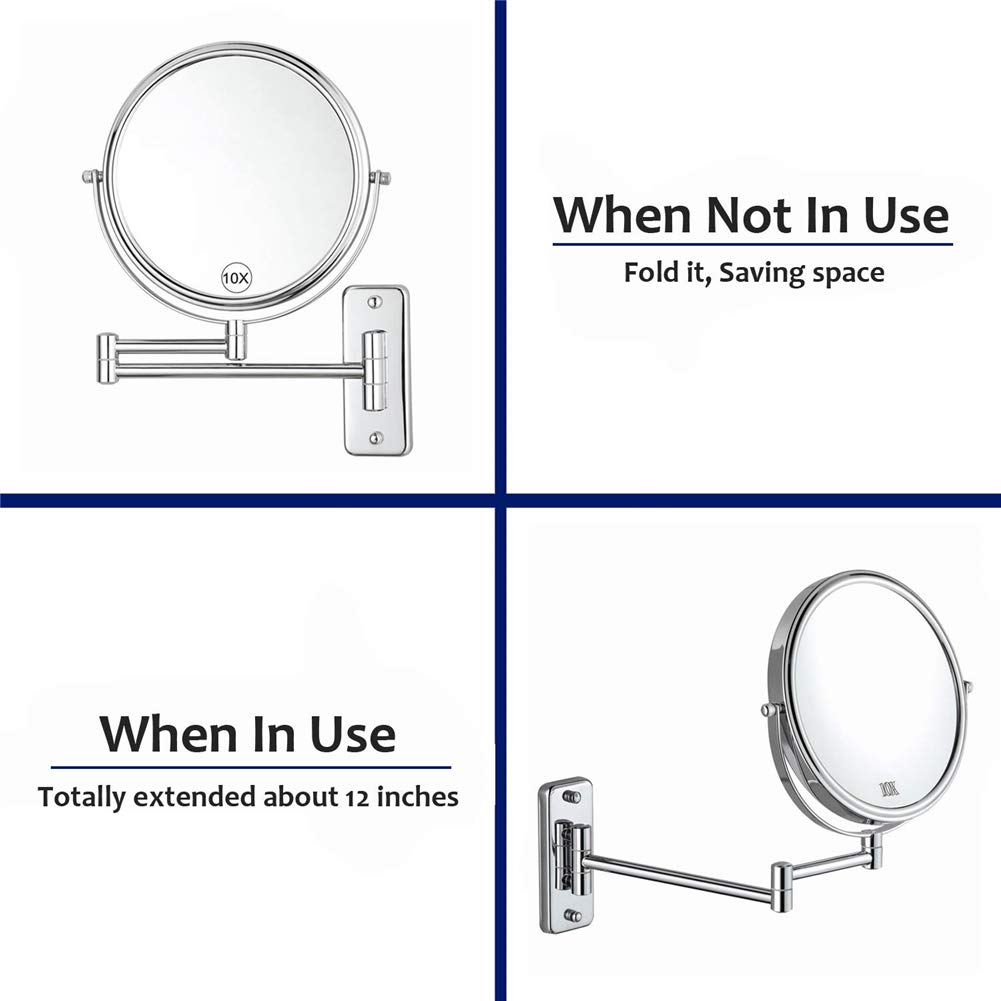 Espejo de maquillaje Montaje en pared, Doble Cara Aumento 3X Espejo de baño extensible Giratorio de 360 ° Espejo de belleza de Forma Redonda plegable,Black_8inch (Bronce 8inch)