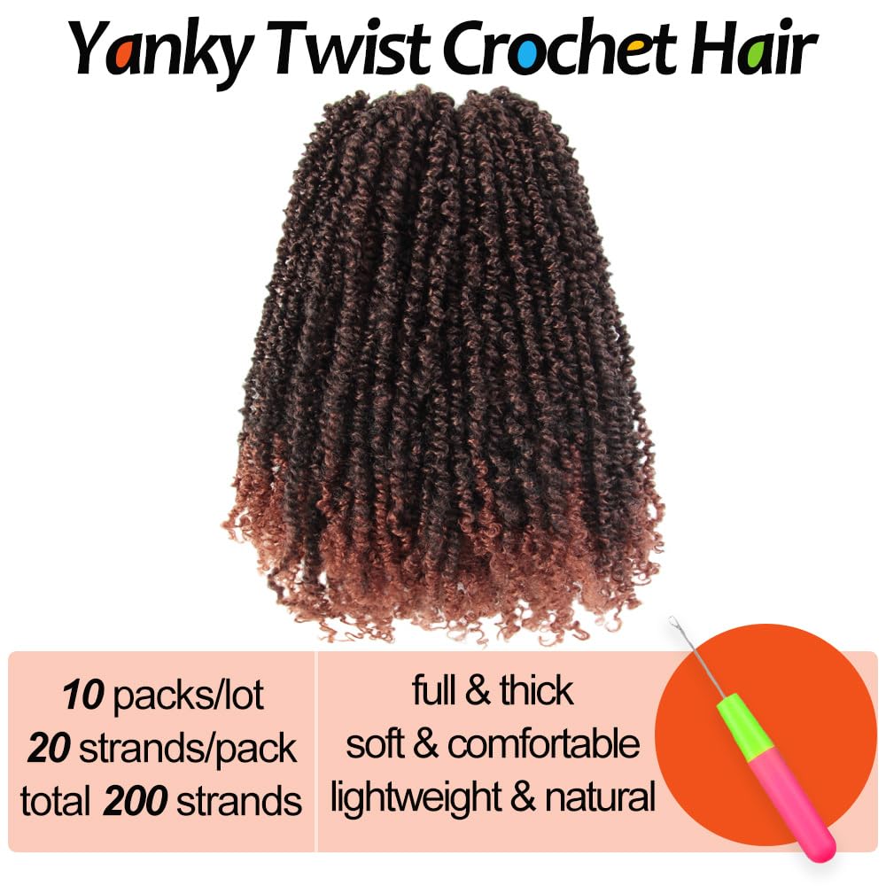 Yanky Twist Crochet Hair 12 Inch 10 Packs Pre-Twisted Ombre Ginger Red Micro Spring Twist Boho Senegalese for Black Women(T350, Total 200 Strands)