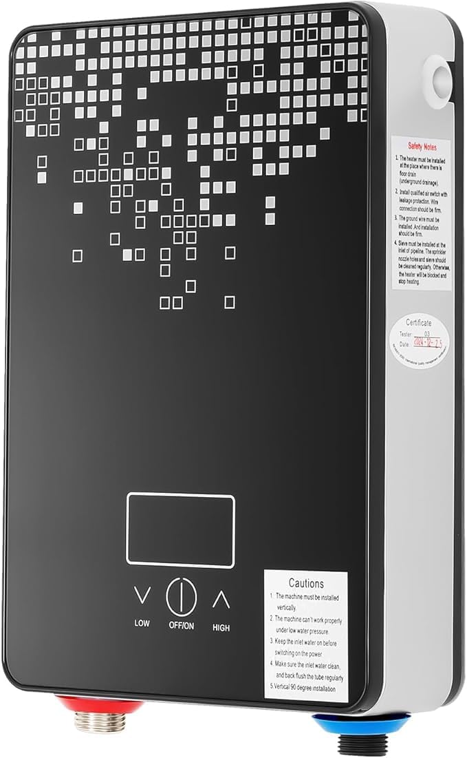 Calentador de agua eléctrico mini 6500 W 220 V, con pantalla LED y protección IPX24, agua caliente instantánea para ducha, cocina, lavabo, compacto, montaje en pared, incluye cabezal de ducha