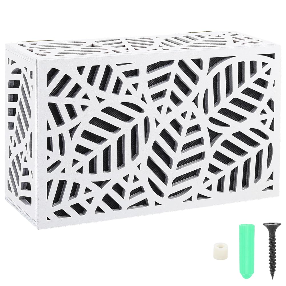 PRESSINART White Doorbell Chime Cover 9.1 x 5.5 x 2.9 Inch Door Bell Box Abstract Leaf Pattern Wooden Decorative Universal Case Easy to Mount for Indoor Outdoor Home Office Entryway Porch Decorations