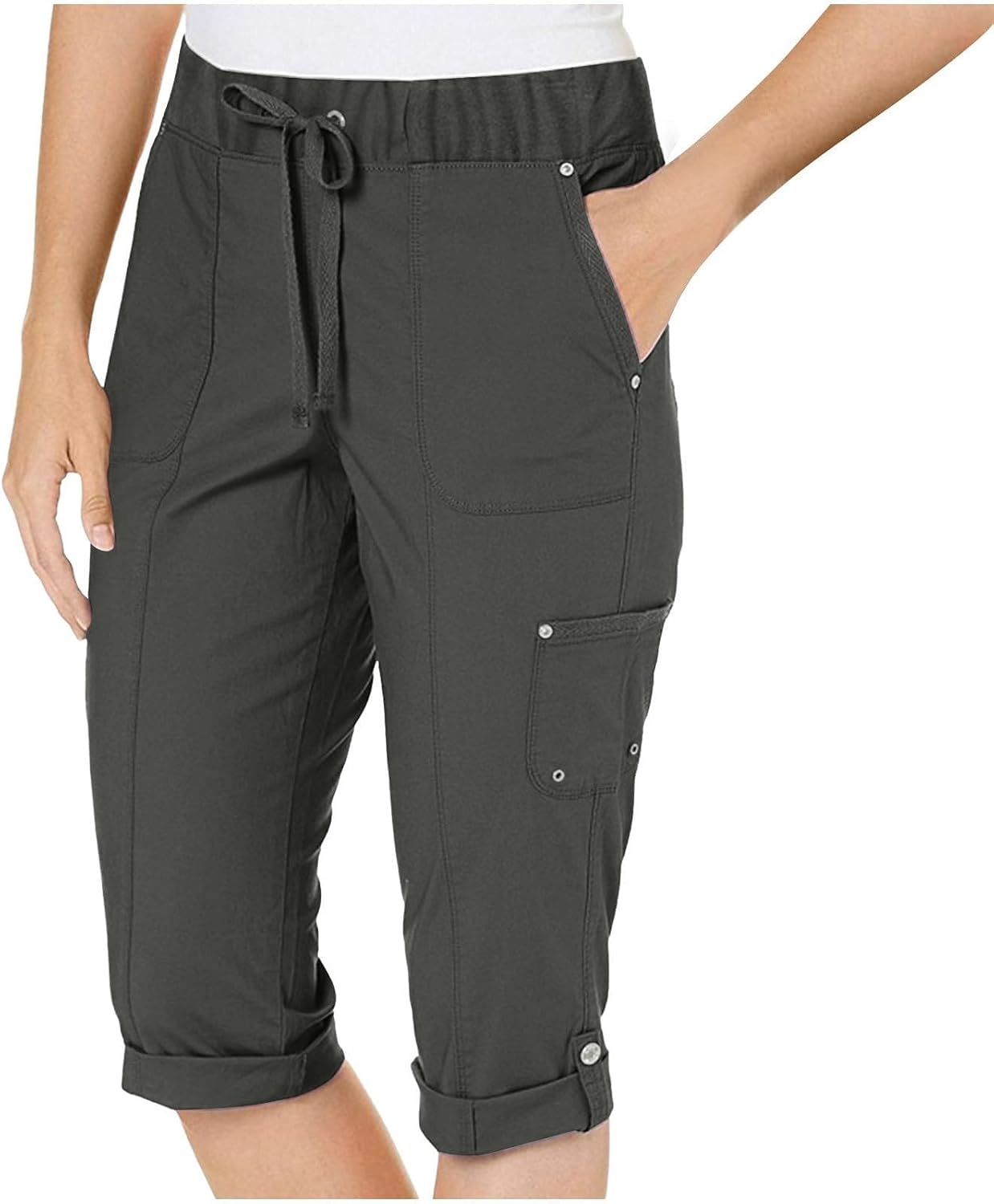 Womens Capris with Pockets Loose Fit Casual Capri Pants Dressy Lightweight Ladies Baggy Cargo Pants for Hiking