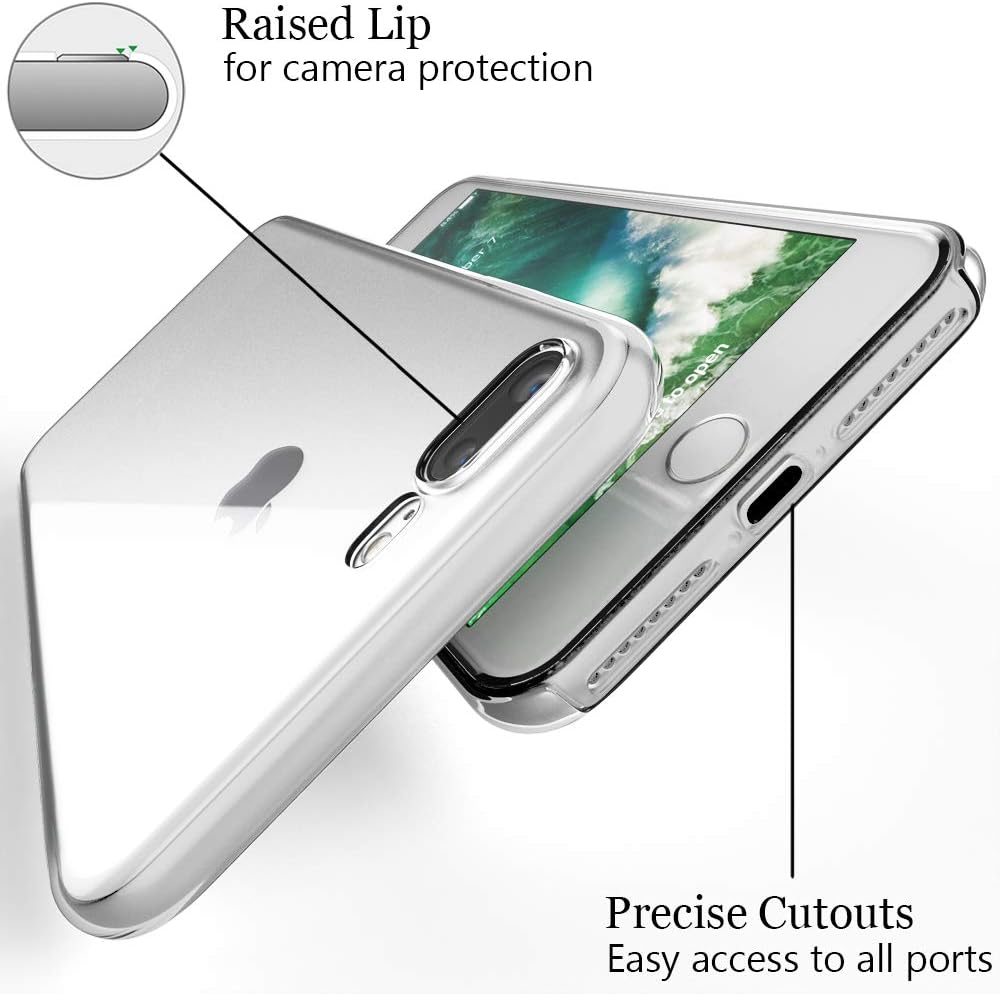 NALIA 360 Degree Cover Compatible with iPhone 7 Plus / 8 Plus, Silicone Bumper with Ultra-Thin Front Screen Protector & Back Hardcase Clear Complete Mobile Phone Coverage Full-Body, Color:Transparent