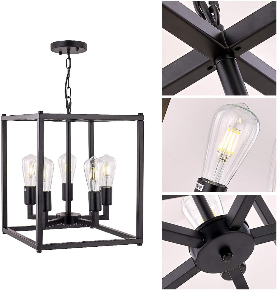 5 Lights Black Lantern Foyer Lighting Chandeliers for Dining Room Entryway Hallway Farmhouse Vintage Light Fixture Industrial Style Lighting