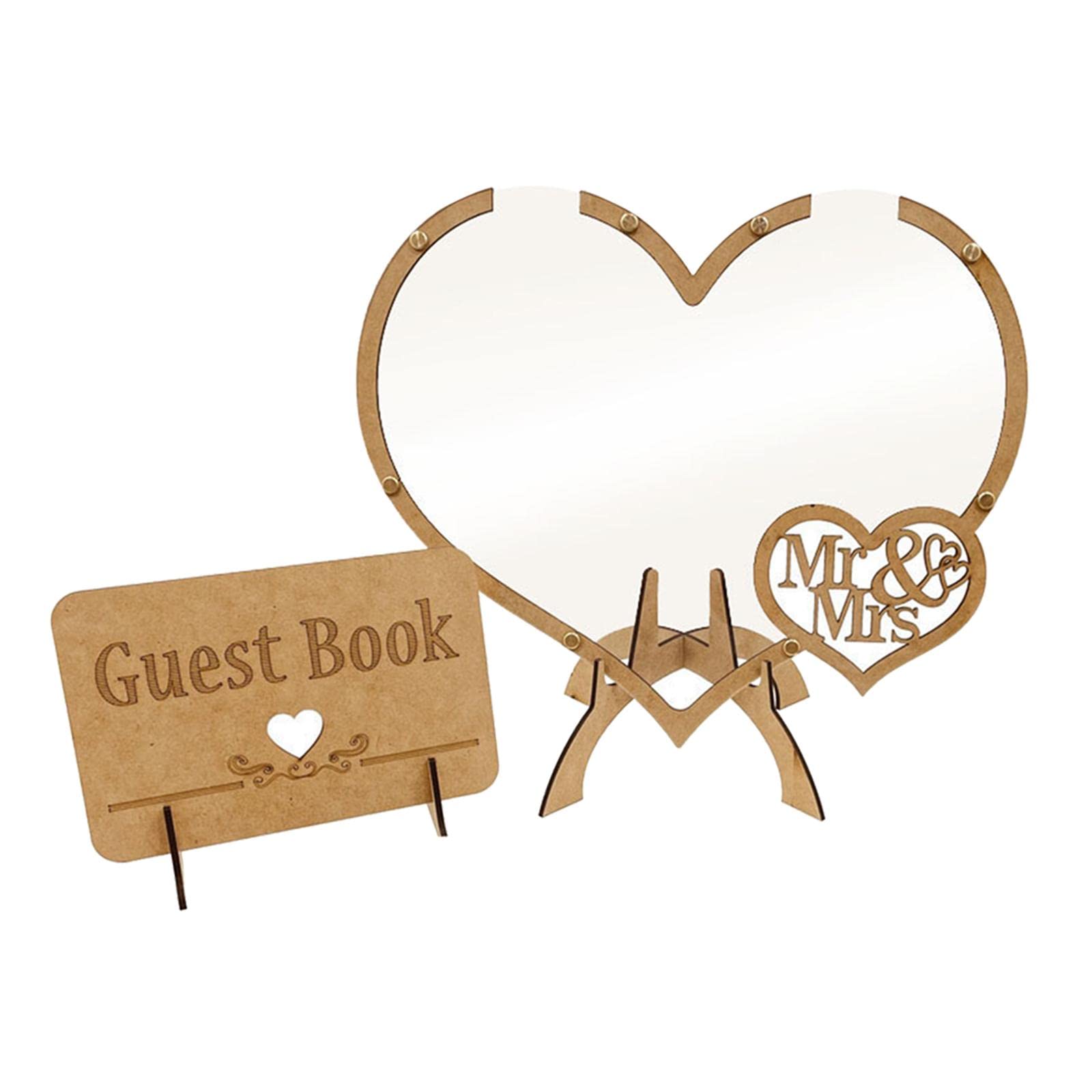 Libro de Firmas de Boda Corazón Caja Invitado Decoración Madera Marco Registro Mesa Rústica Adecuado para Regalos Shower Memoria Cumpleaños