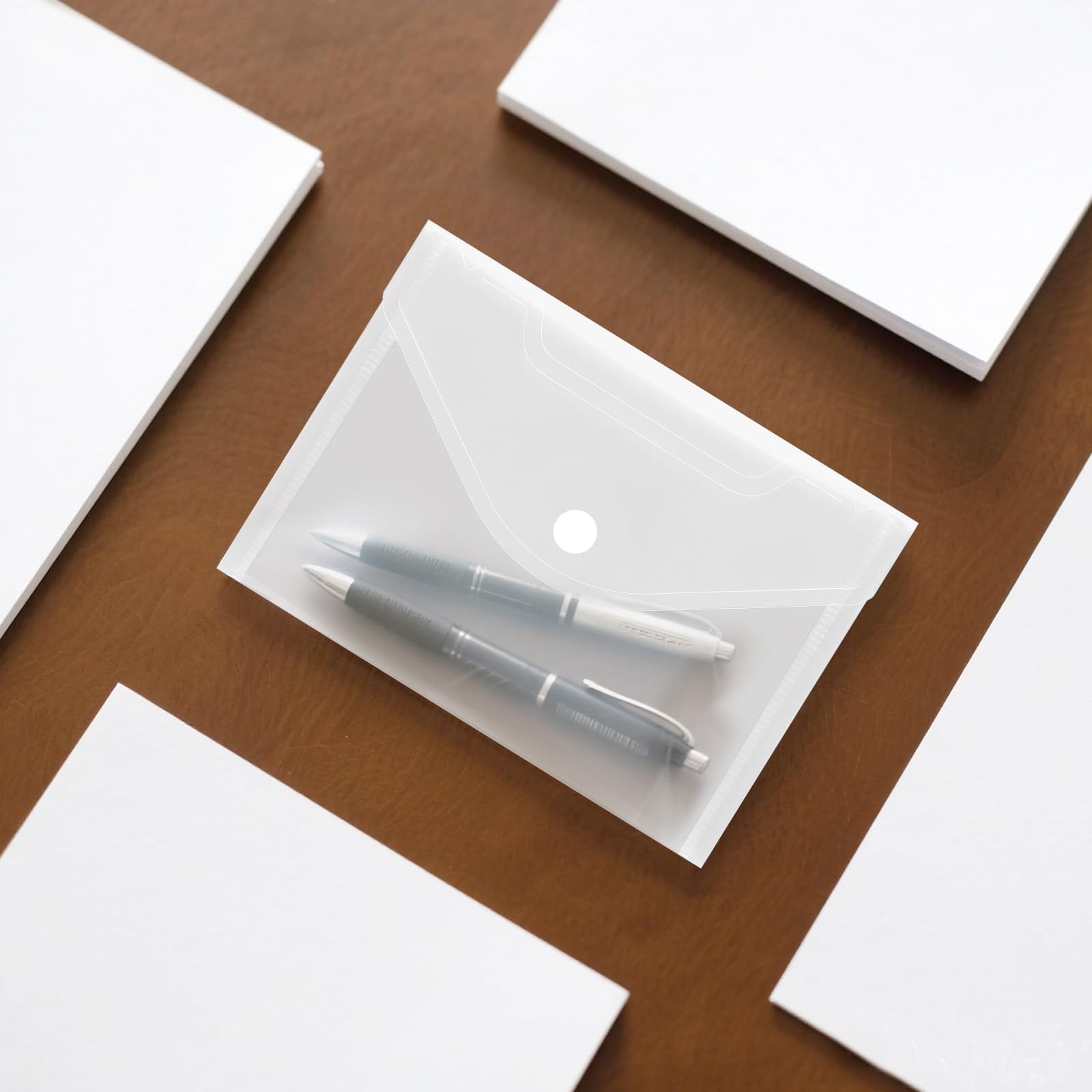 50 Stück Sichttaschen A6 Quer Transparent Natur, PVC A6 Dokumententasche mit Klappe und Klettverschluss für Akten, Karten, Rechnungen