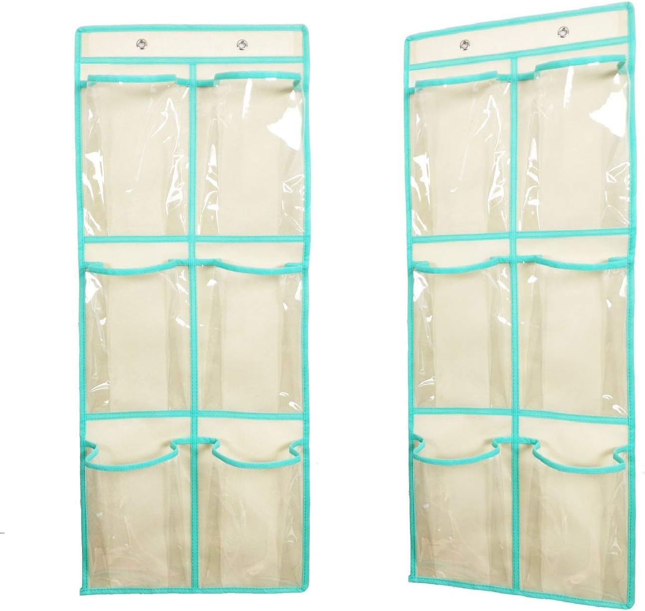 ANIZEROver The Door Hanging Shoe Organizer Narrow Closet Door Shoe Storage 6 Large Clear Pockets Chart 2 Pack (BEIGE)