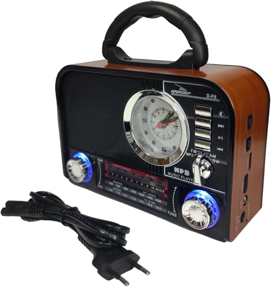Rádio Retro Vintage Bluetooth Caixa de Som Antiga Am Fm Sw USB SD (Madeira Escura)