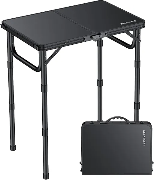 Diceaynico Folding Camping Table, 22" x 15" Picnic Table with 3 Adjustable Height Max 27.5", Matte Black Aluminum Folding Table with Handle for Party, Dining, Garden, Patio, Market