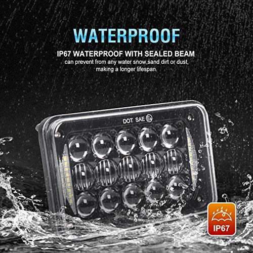 Dot Approved 60W 4X6 Inch Led Headlights Rectangular Replacement H4651 H4652 H4656 H4666 H6545 With Drl Compatible With Peterbil Kenworth Freightinger Ford Probe Chevrolet Trucks (Black,4Pcs) #TOP4