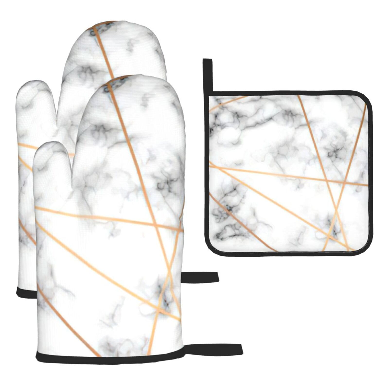 Marbling Texture Print Oven Kitchen Gloves For Baking Outdoor Grilling Home Use Mitts Microwaving Bbq