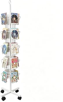 White Greeting Card Display Rack Rotating Flyer Stand 20 Pocket | for Postcards, Brochures,Greeting Cards, CD Mini Comic Book, Small Magazine 60H