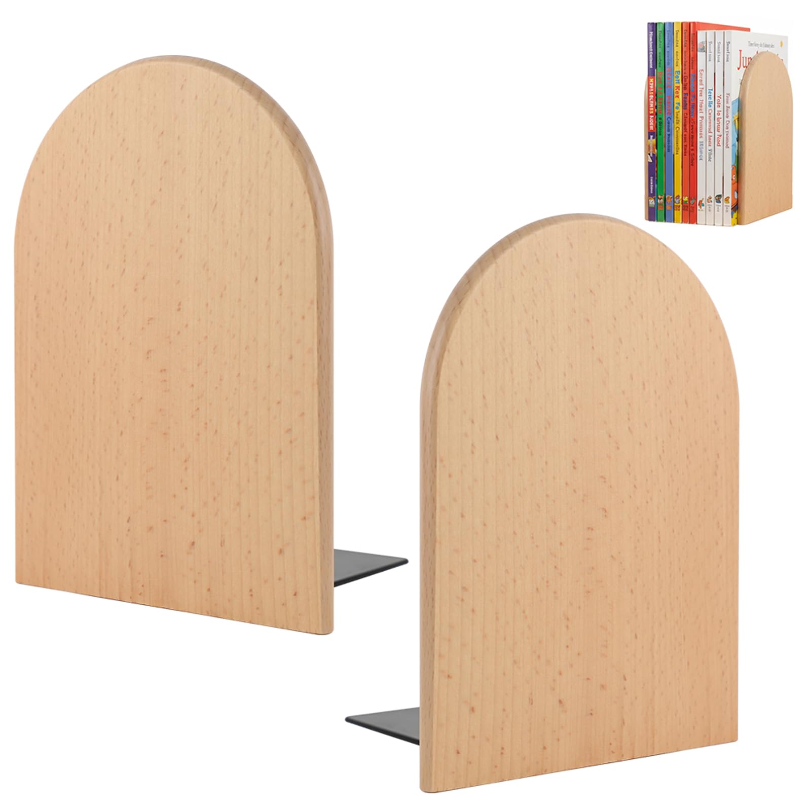 Sujetalibros de Madera, 2 Aguanta Libros, Sujetalibros de Haya Soporte para Estantes, Sujeta Libros Estanteria Antideslizantes, Separador de Libros Apoya Libros Bookends (10.5x12x17cm)
