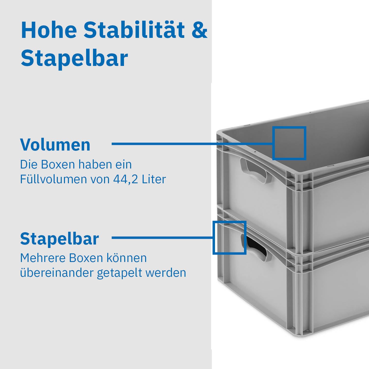 DieBoxfabrik Eurobehälter 600x400x220mm (60 x 40 x 22 cm) mit 44,2 Liter Volumen | Eurobox stapelbar aus Kunststoff in TOP-Qualität - Made in Germany. Farbe Grau (4)
