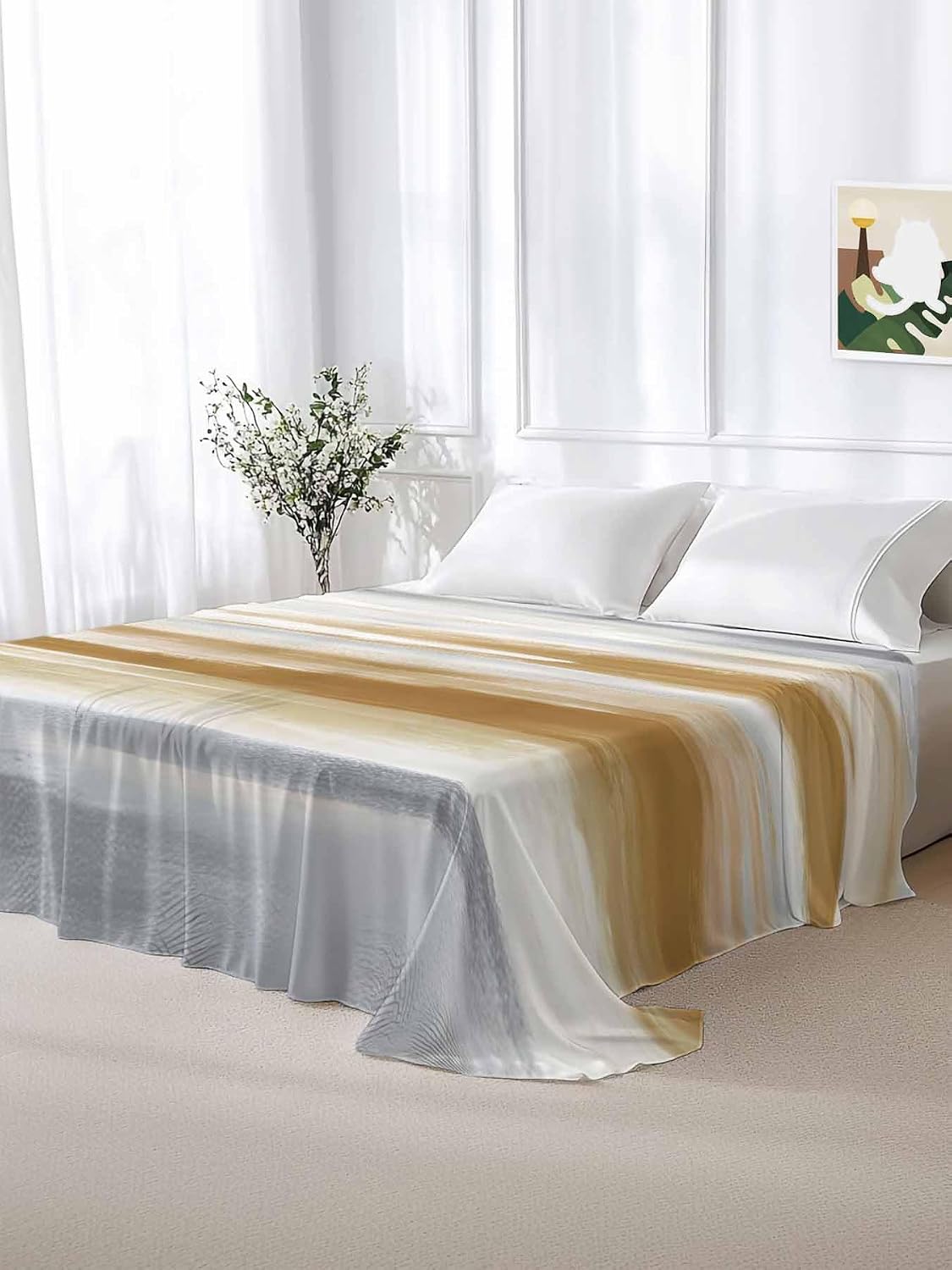 Top Sheet Full Bedding Flat Sheet Only, Brown Grey Mottled Texture Microfiber Bed Sheets Soft Breathable Bedding Flat Sheets, Gradient Abstract Art Hotel Luxury Top Sheets