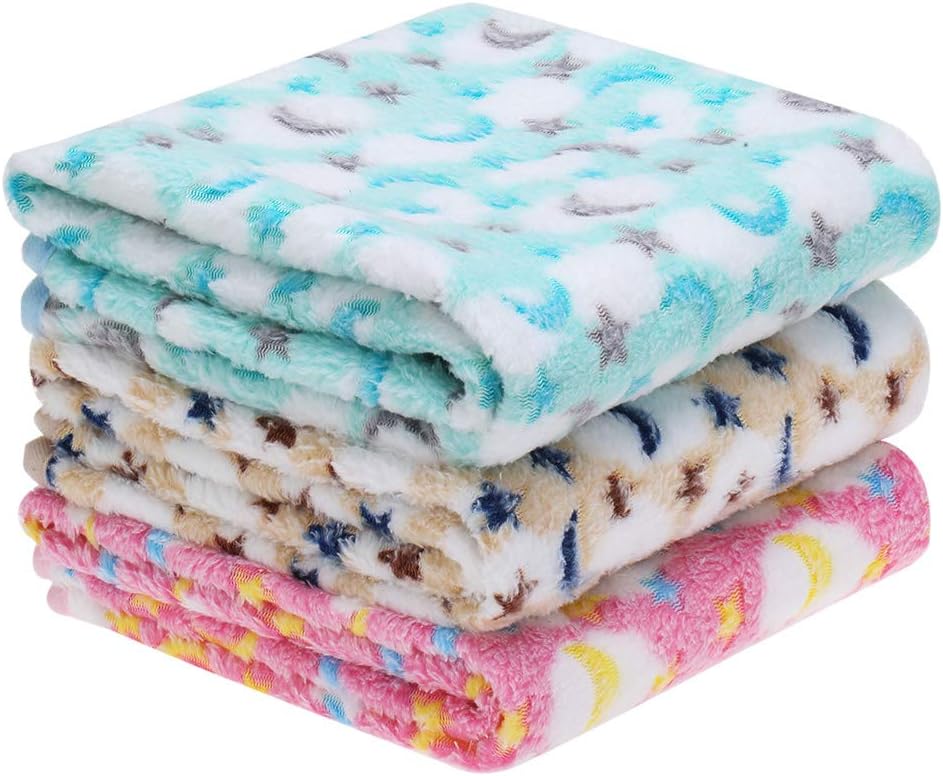 EXPAWLORER 3 Pack Pet Blanket - Super Soft Premium Flannel Fleece Small Dog Blanket for Puppy Cat Kitten with Cute Moon and Star…