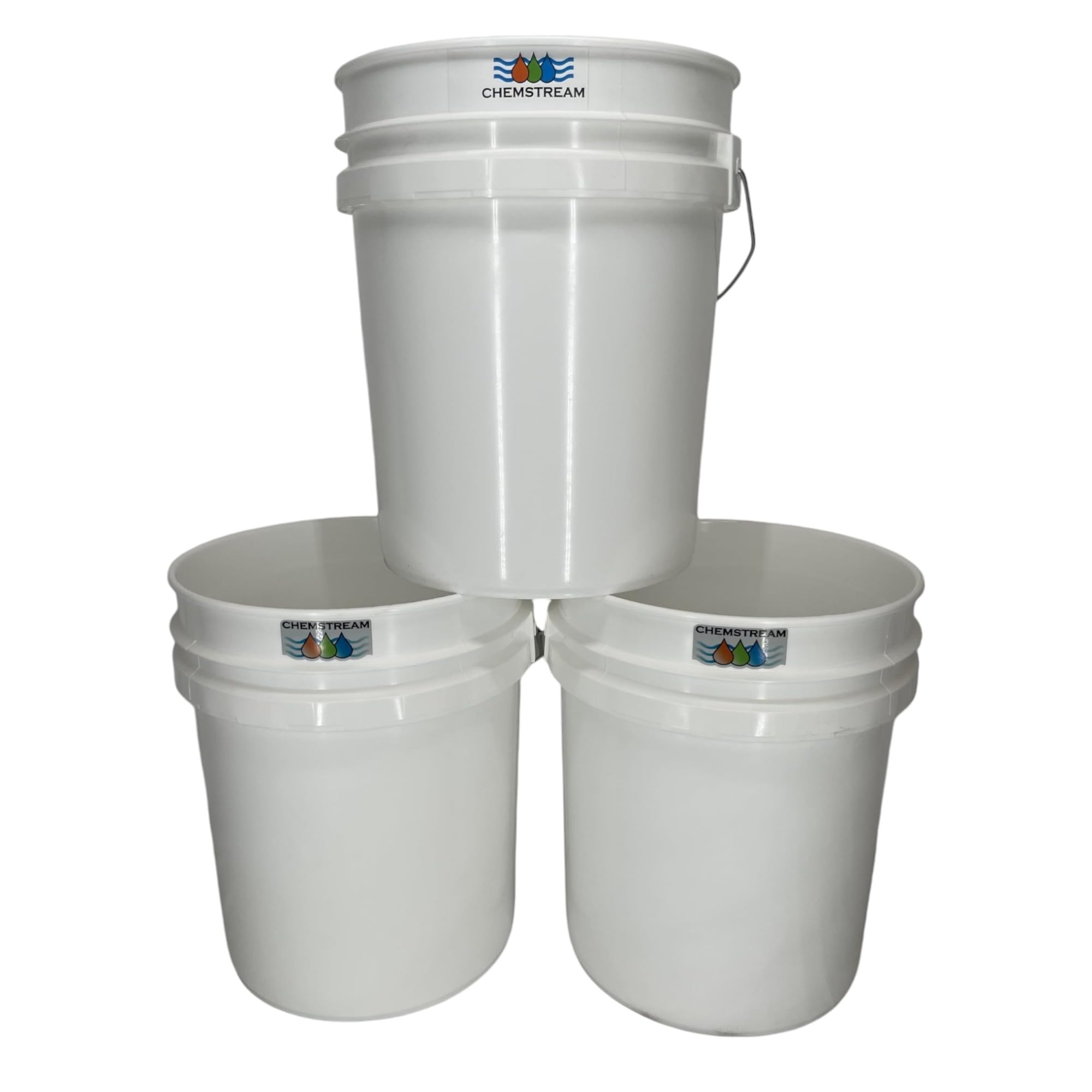 CHEMSTREAM White 5 Gallon Buckets | Pail | BPA Free | Food Grade | 90 Mil. Thickness | High Density Polyethylene (HDPE) | 3 Pack | NO LIDS