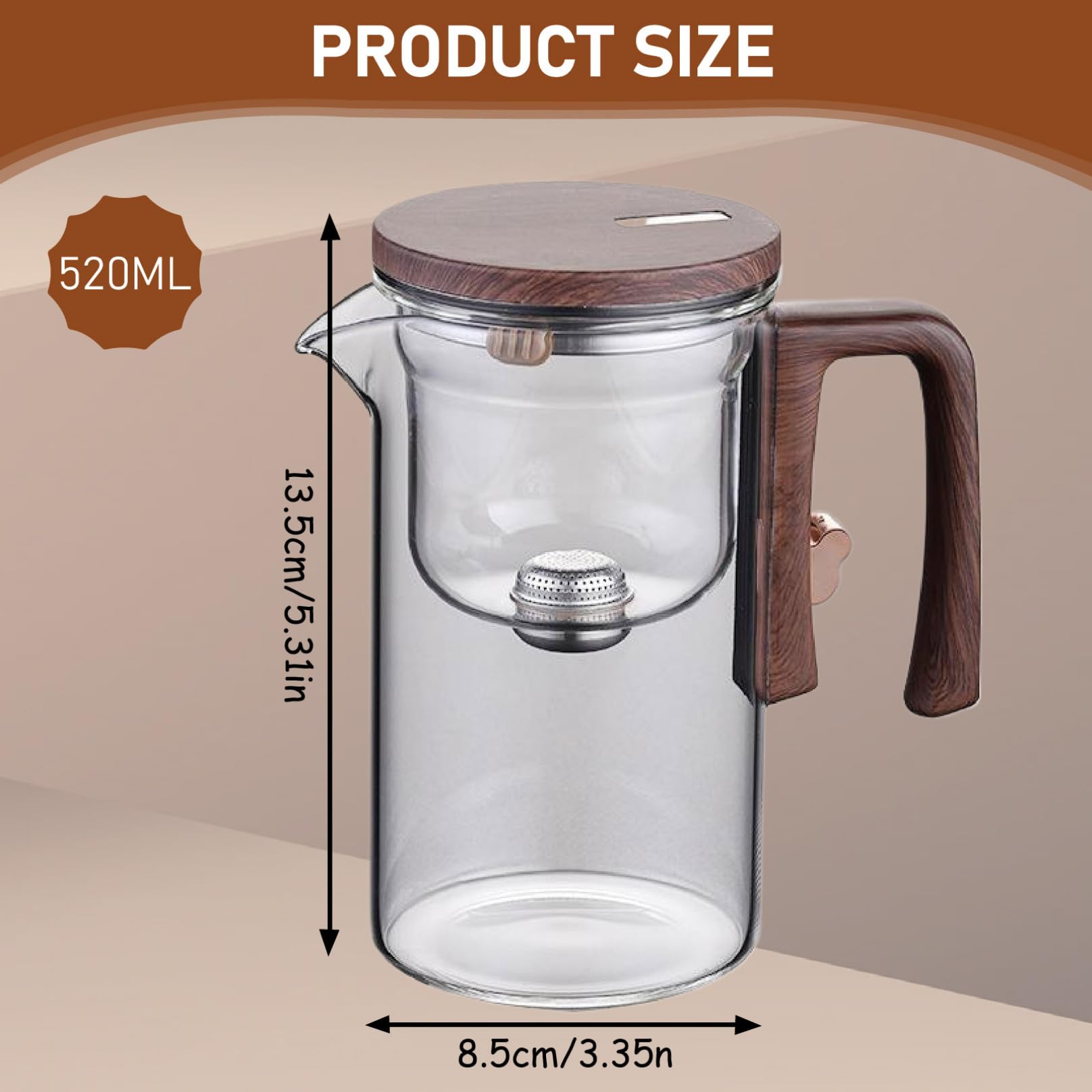 Théière magnétique avec poignée et Bec de 520 ML de Verre théière avec infuseur pour Une Lavable détachable résistante à la Chaleur en Vrac avec Couvercle pour la Maison, Bureau, ca