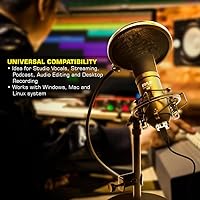 Vista 3 de Kit de grabación de podcasts de micrófono USB, micrófono de condensador cardioide de audio con soporte de escritorio y filtro pop, para juegos, PS4