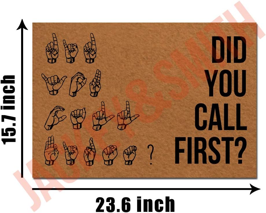 Jackey&Smith Indoor Outdoor Did You Call First-American Sign Language Door Mat for Front Door | Entryway Outdoor Floor Mat | Non Slip Doormat 23.6-Inch by 15.7-Inch