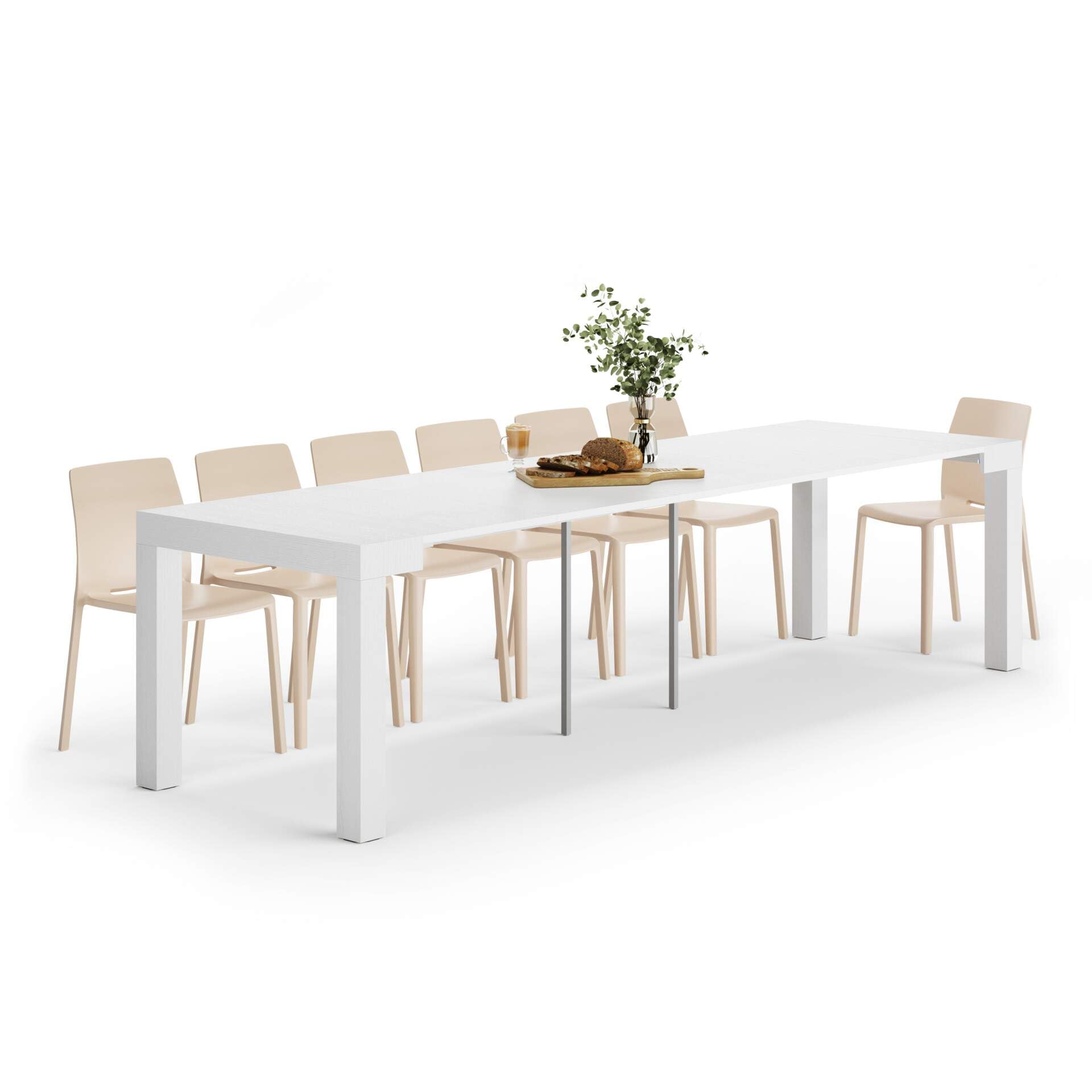 Mobili Fiver, First, Extendable Console Table 17.7(120) x35.4 in, Ashwood White, Made in Italy