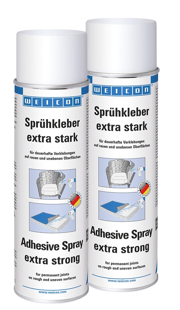 WEICON Sprühkleber extra stark 500 ml, transparentes Klebespray, für Filz, Schaumstoff, Leder, Teppich, Gummi, Holz 2er Set