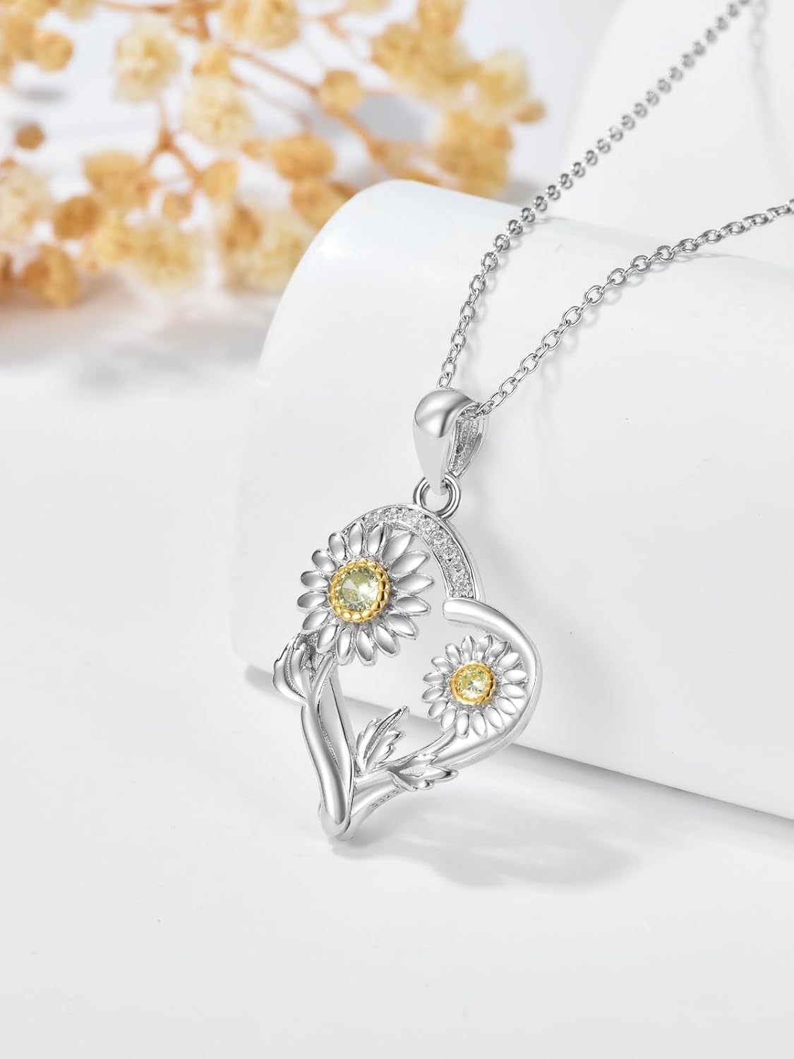 ZBA Natural Diamond Flower Necklace for Her I Love You Forever, 18k Gold Plated S925 Sterling Silver Fine Jewelry 20inches (F-G,I1-I2) - Image 4