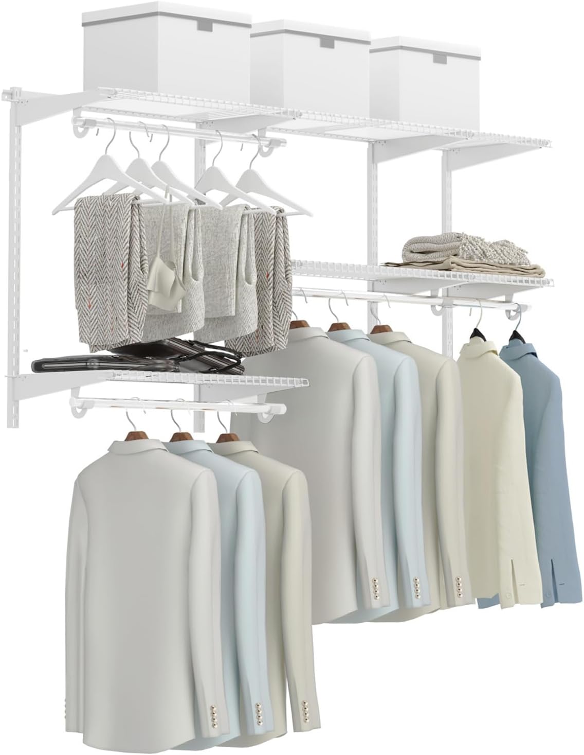 Tangkula 3 to 5 FT Custom Closet Organizer System Kit, Wall-Mounted Storage Organizer with Wire Shelving and Hanging Rods, Adjustable Closet Organizer Kit, Configurations Custom Closet for Bedroom