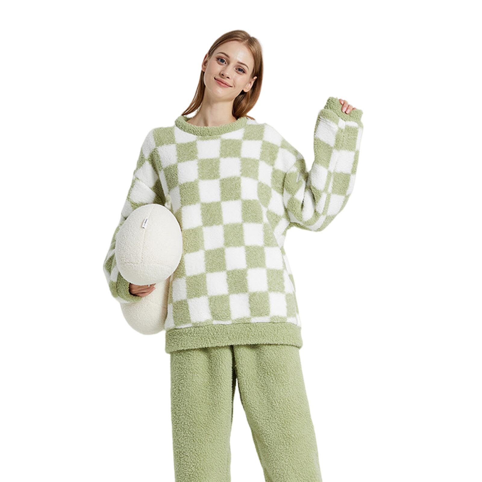 Pigiama Invernale da Donna Pigiama in Caldo Pile da Donna, Set Pigiama Scozzese Casual, Set Pigiama Unisex per Coppia-Un-L