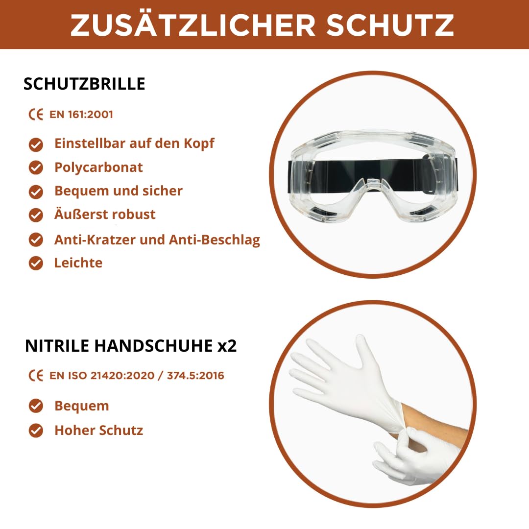RHINO Smart Solutions Atemschutzmaske Gase Dämpfe | Gasmaske mit A1P2 Filter für Lackier, Feinstaub, Arbeitein, Schleifen | Staubmasken, Handschuhe, Schutzbrille, Patronen und Staubfilter