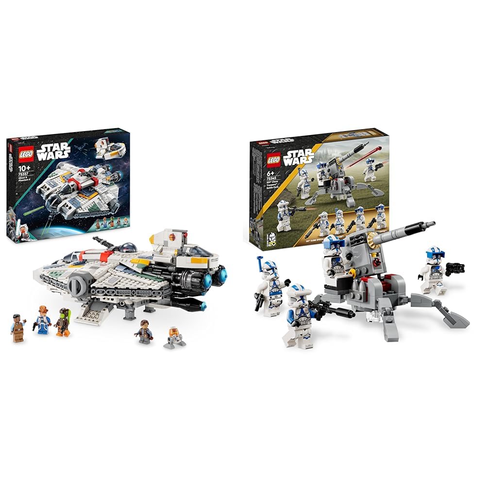 LEGO 75357 Star Wars Ghost & Phantom II Set Featuring 2 Brick-Built Ahsoka Vehicles, Buildable Starship Toys With 5 Characters & 75345 Star Wars 501st Clone Troopers Battle Pack Set