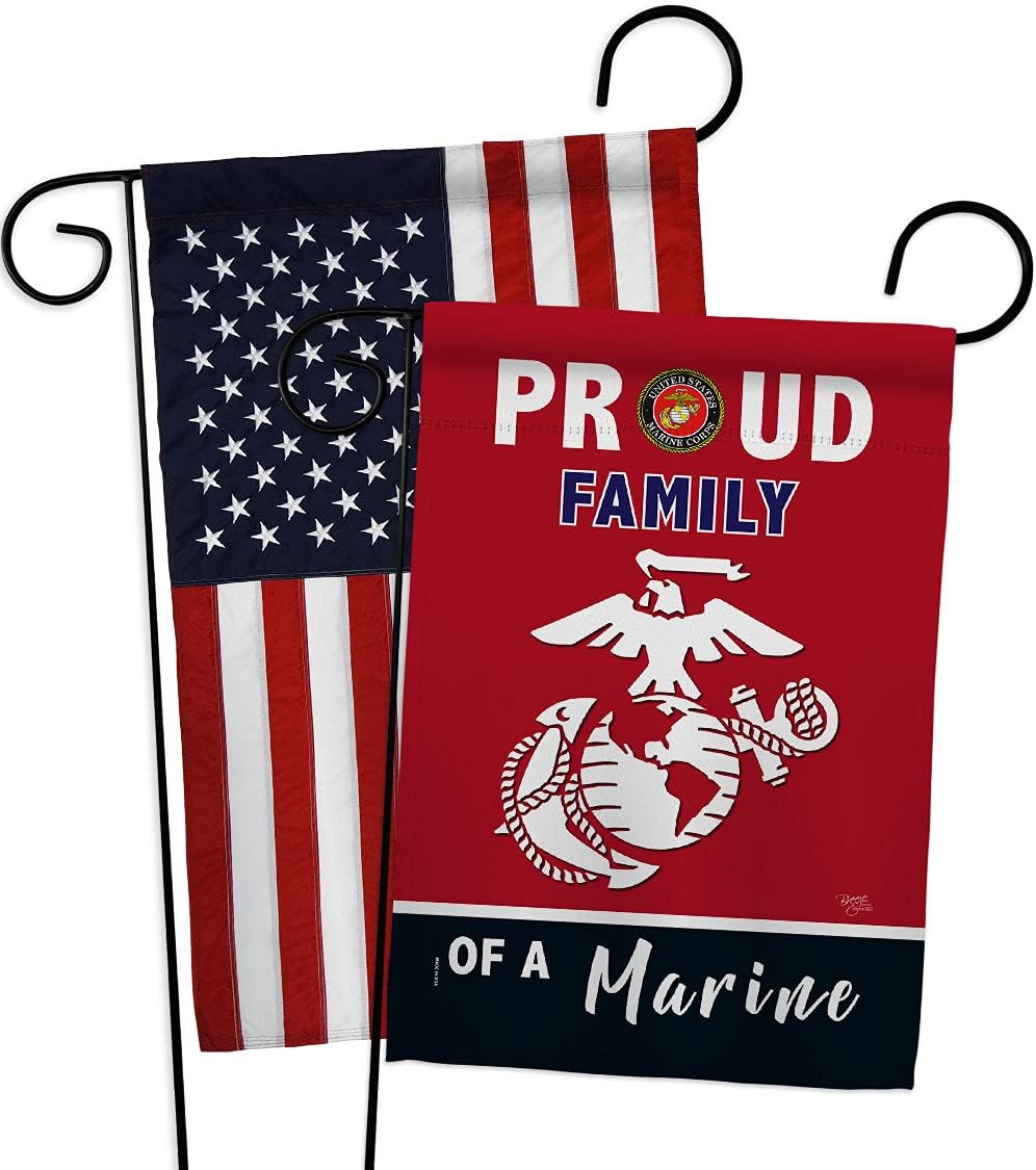 Breeze Decor Proud Family Garden Flag Pack Armed Forces Marine Corps USMC Semper Fi United State American Military Veteran Retire Official Applique House Yard Gift Double-Sided, Made in USA