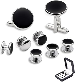 Zealmer Men's 316L Stainless Steel Cufflinks & Tuxedo Studs Set - Formal Wedding Groomsmen Gift with Box