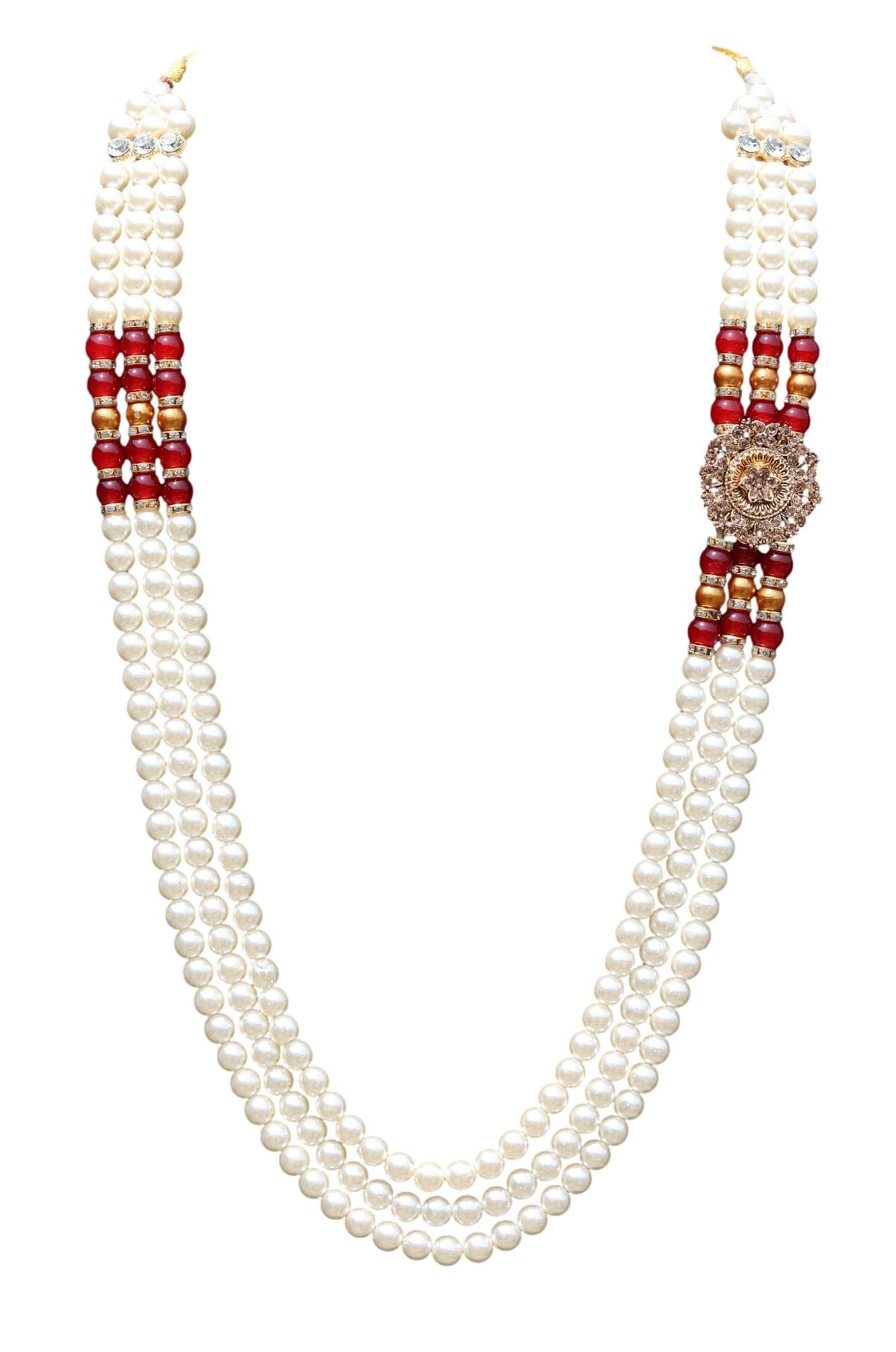 Geetanjali Crafts Handmade Pearl Stone & Studded AD(American Diamond) Necklace Jewellery For Men/Groom For Wedding(Dhula Mala/Kantha Haar) Or Special Occasions (7948) (B0C4V3BHCT) Amazon Price History, Amazon Price Tracker