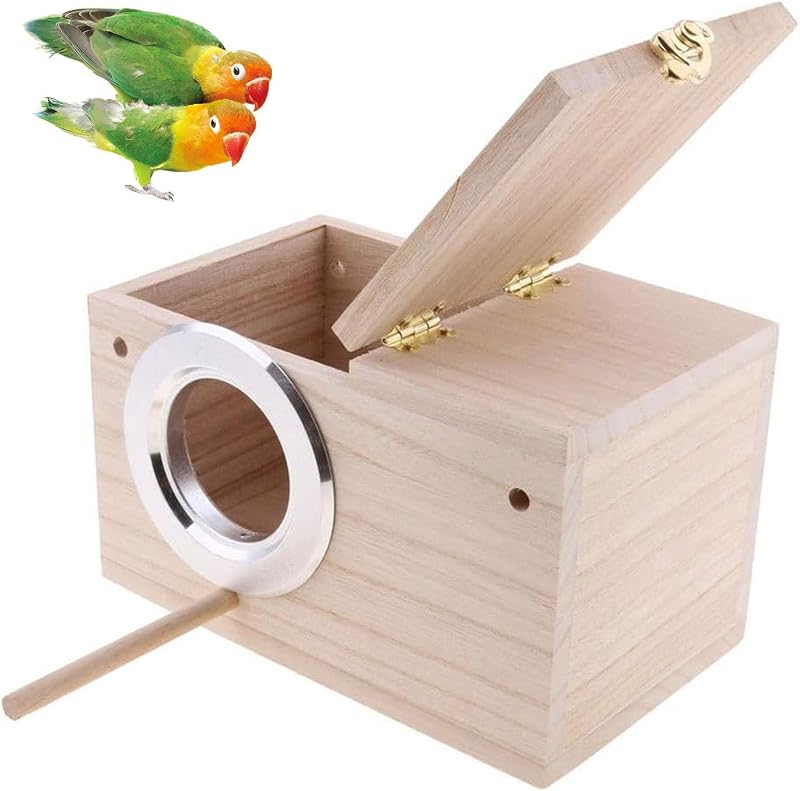 Caja nido para periquitos, caja de cría para nido de pájaros, jaula de madera para pinzones, tortolitos, cacatúa, periquito, loro, 8'' X 5'' X 5''